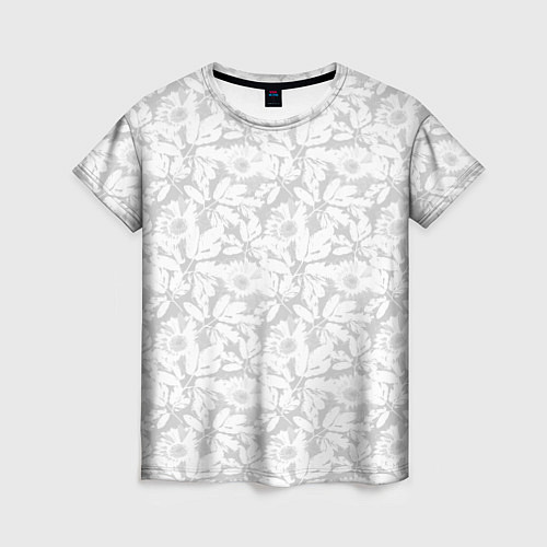 Женская футболка Белые цветы на светло сером / 3D-принт – фото 1