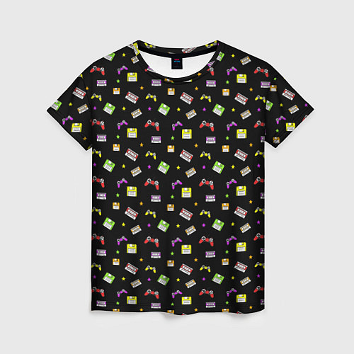 Женская футболка 90s pattern on black / 3D-принт – фото 1