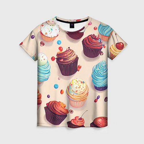 Женская футболка Капкейки на разный вкус / 3D-принт – фото 1