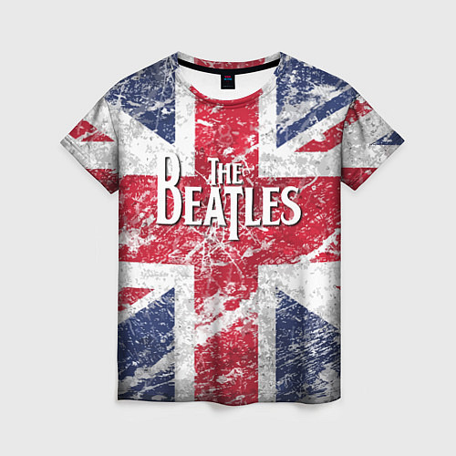Женская футболка The Beatles - лого на фоне флага Великобритании / 3D-принт – фото 1