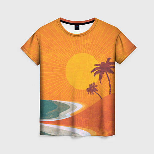 Женская футболка Закат на побережье минимализм / 3D-принт – фото 1