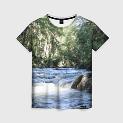 Женская футболка Течёт река в лесу