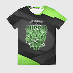 Женская футболка Герб России - спортивный черно-зеленый стиль