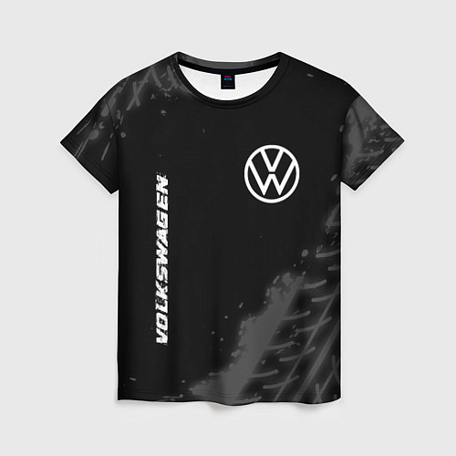 Женская футболка Volkswagen speed на темном фоне со следами шин: на / 3D-принт – фото 1