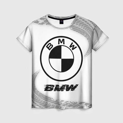Женская футболка BMW speed на светлом фоне со следами шин / 3D-принт – фото 1