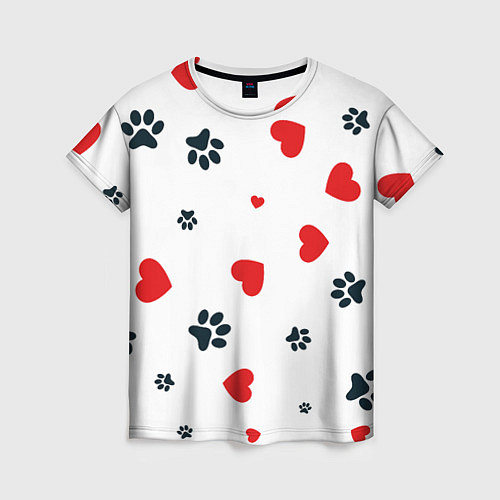 Женская футболка Сердца и лапы / 3D-принт – фото 1