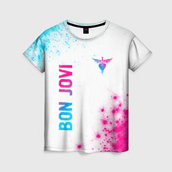 Женская футболка Bon Jovi neon gradient style: надпись, символ