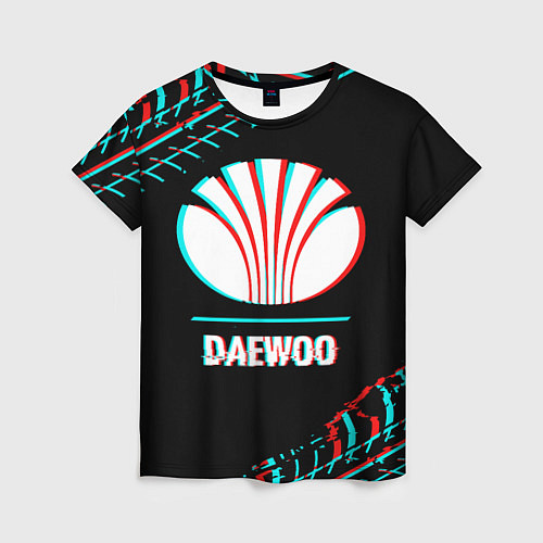 Женская футболка Значок Daewoo в стиле glitch на темном фоне / 3D-принт – фото 1