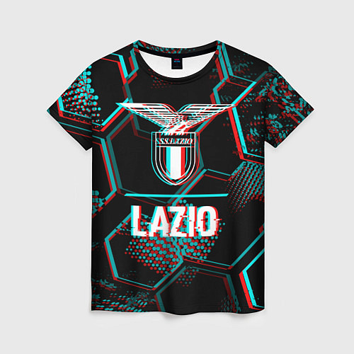 Женская футболка Lazio FC в стиле glitch на темном фоне / 3D-принт – фото 1