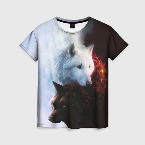 Женская футболка Черный и белый волк инь и ян / 3D-принт – фото 1