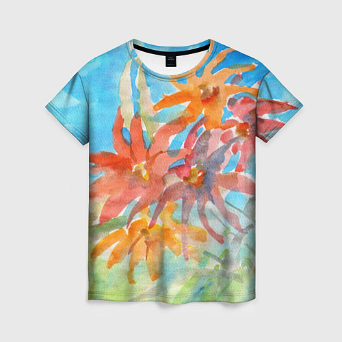 Женская футболка Осенние цветы акварель / 3D-принт – фото 1