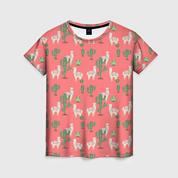 Женская футболка Три забавных альпака среди кактусов
