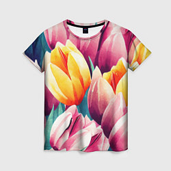 Женская футболка Букет акварельных тюльпанов