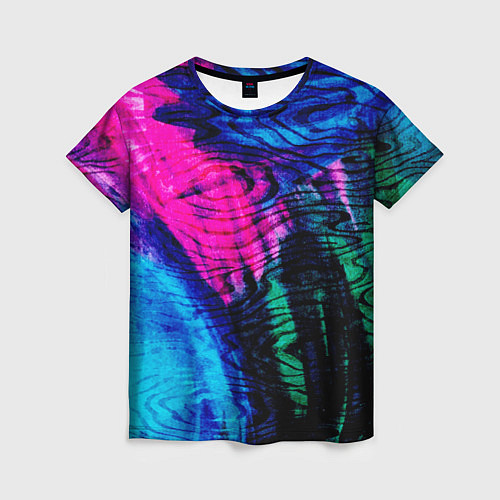 Женская футболка Неоновые краски - абстракция / 3D-принт – фото 1