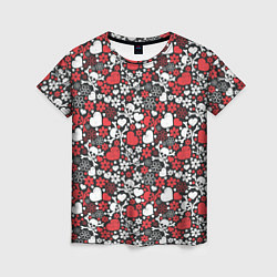 Женская футболка Череп, сердца и цветы