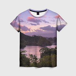 Женская футболка Пейзаж вечерней реки и леса
