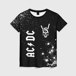 Женская футболка AC DC и рок символ на темном фоне