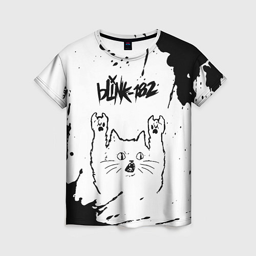 Женская футболка Blink 182 рок кот на светлом фоне / 3D-принт – фото 1