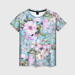 Женская футболка Яблоня в цвету акварель