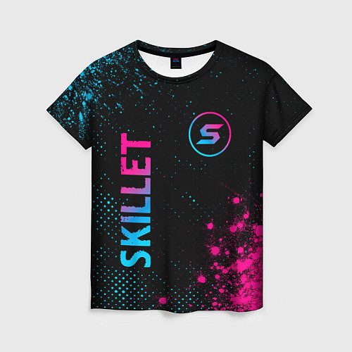 Женская футболка Skillet - neon gradient: надпись, символ / 3D-принт – фото 1