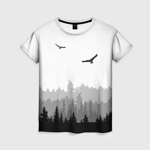 Женская футболка Птицы над лесом / 3D-принт – фото 1