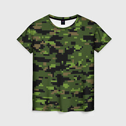 Женская футболка Камуфляж лесной пиксель
