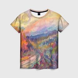 Женская футболка Осенний пейзаж акварель