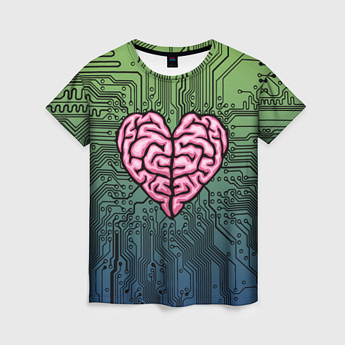 Женская футболка Heart brain chip / 3D-принт – фото 1