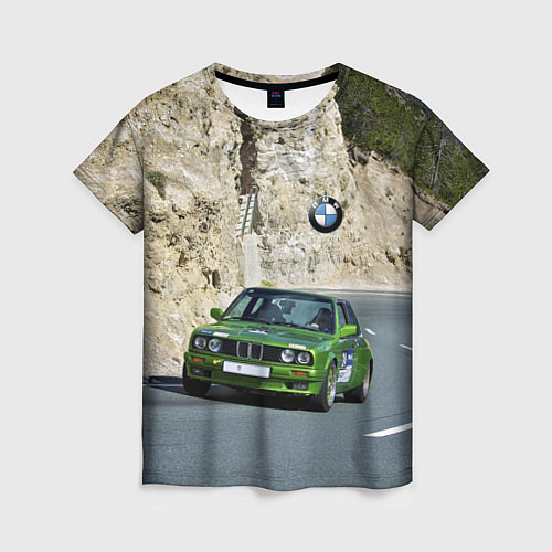 Женская футболка Зелёная бэха на горной дороге / 3D-принт – фото 1
