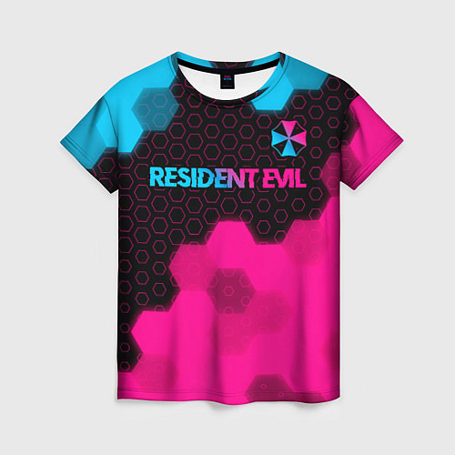 Женская футболка Resident Evil - neon gradient: символ сверху / 3D-принт – фото 1