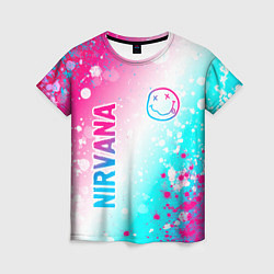 Футболка женская Nirvana neon gradient style: надпись, символ, цвет: 3D-принт
