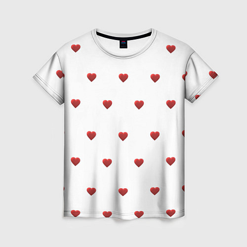 Женская футболка Белая поляна с красными сердечками / 3D-принт – фото 1