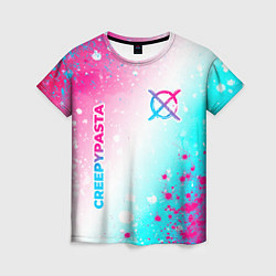 Женская футболка CreepyPasta neon gradient style: надпись, символ