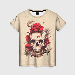 Женская футболка Череп и розы