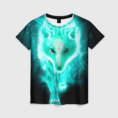 Женская футболка Неоновый волк / 3D-принт – фото 1
