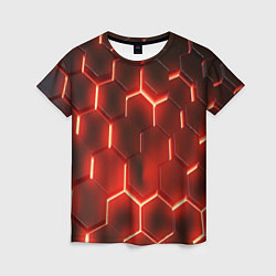 Женская футболка Светящиеся красным светом шестиугольники
