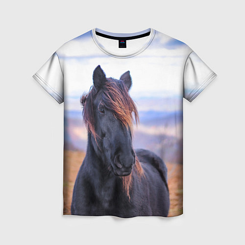 Женская футболка Черный конь / 3D-принт – фото 1