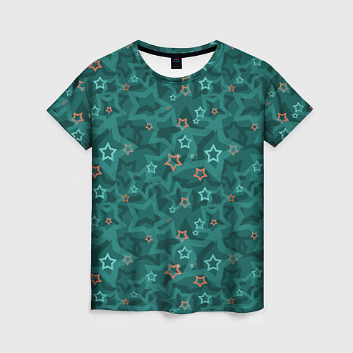 Женская футболка Темный бирюзовый узор со звездами / 3D-принт – фото 1
