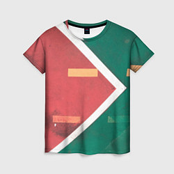 Женская футболка Абстрактная красная и зелёная поверхность с линиям