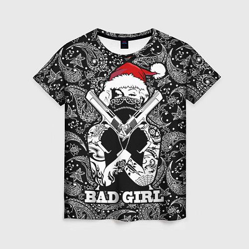 Женская футболка Bad girl with guns in a bandana / 3D-принт – фото 1