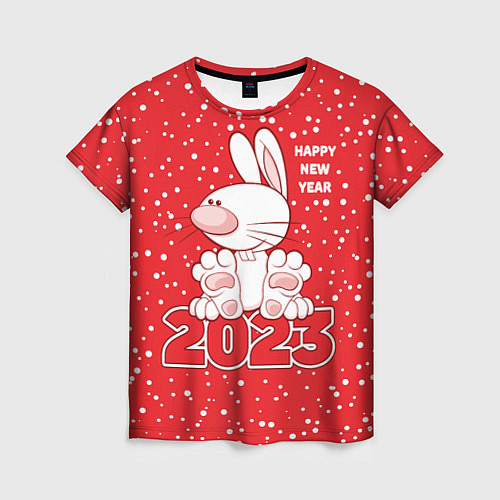 Женская футболка Happy new year, 2023 год кролика / 3D-принт – фото 1