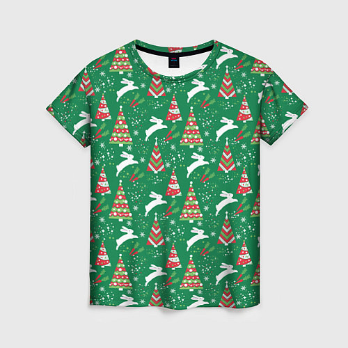 Женская футболка Рождественские кролики / 3D-принт – фото 1
