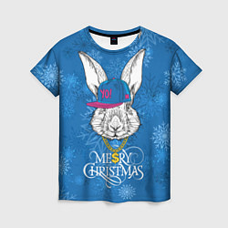 Футболка женская Merry Christmas, rabbit in cap, цвет: 3D-принт