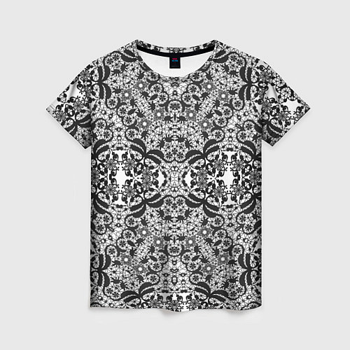 Женская футболка Черно-белый ажурный кружевной узор / 3D-принт – фото 1