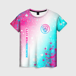 Женская футболка Manchester City neon gradient style: надпись, симв