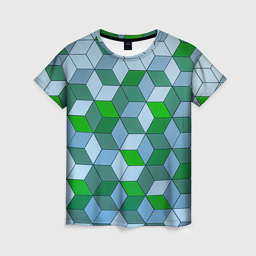 Женская футболка Зелёные и серые абстрактные кубы с оптической иллю / 3D-принт – фото 1