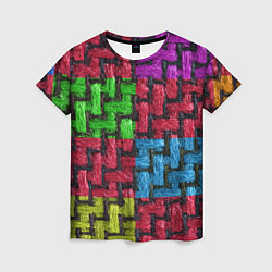 Женская футболка Грубая вязка - цветная клетка - fashion 2044
