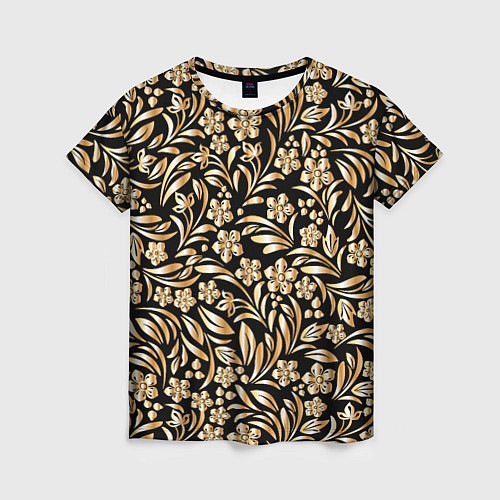Женская футболка Золотые узоры - цветы / 3D-принт – фото 1