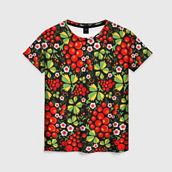 Женская футболка Русские узоры - цветы и ягоды