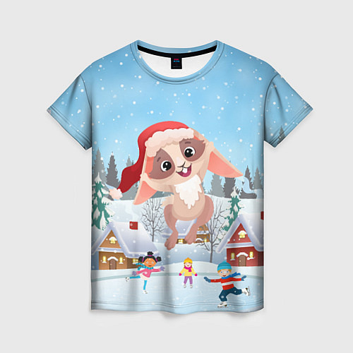 Женская футболка Счастливый новогодний зайчик / 3D-принт – фото 1